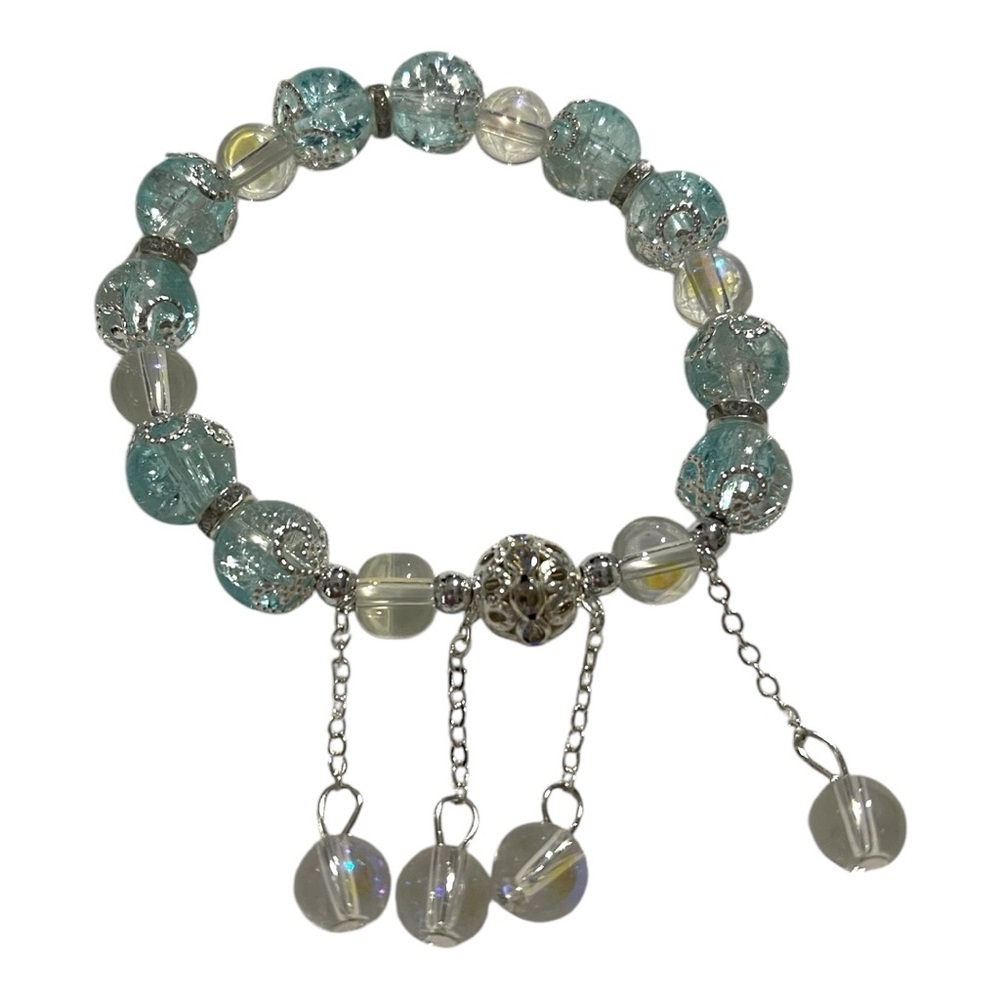 Shimmering Aqua Glass Beaded Bracelet